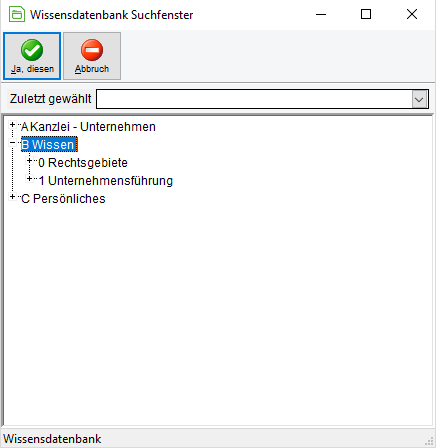 Das Wissensdatenbank-Suchfenster