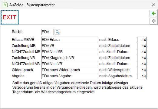 Das Fenster "AuGeMa – Systemparameter"