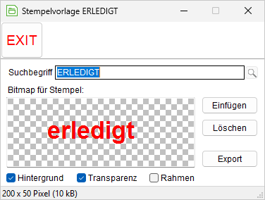 Das Fenster einer bestimmten Stempelvorlage
