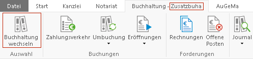 Hauptfenster-Menüband "Buchhaltung" mit Zusatz-Buchhaltung