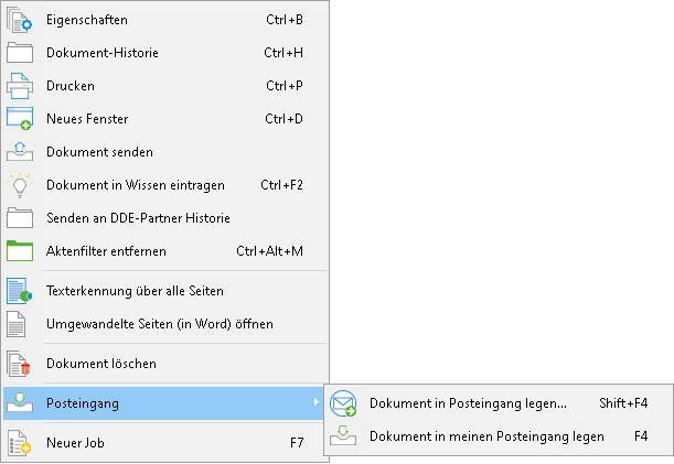Das Kontextmenü der Dokumentliste
