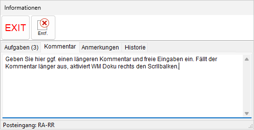 Das Informationsfenster: die Registerkarte "Kommentar"