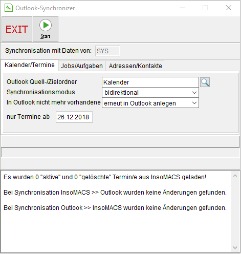 Das Fenster "Outlook Synchronizer"