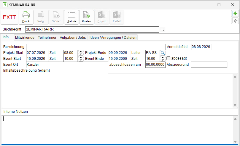 Das Projektfenster: die Registerkarte "Info"