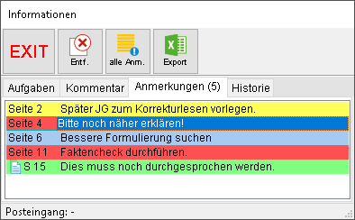 Das Informationsfenster: die Registerkarte "Anmerkungen"