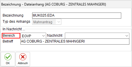 Das Fenster "Bezeichnung – Dateianhang erstellen"