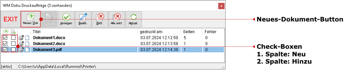 Das Druckaufträge-Fenster
