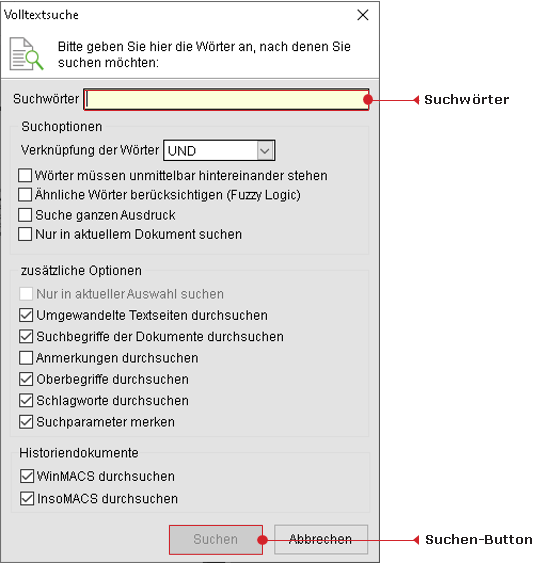 WM Doku: Das Fenster "Volltextsuche"