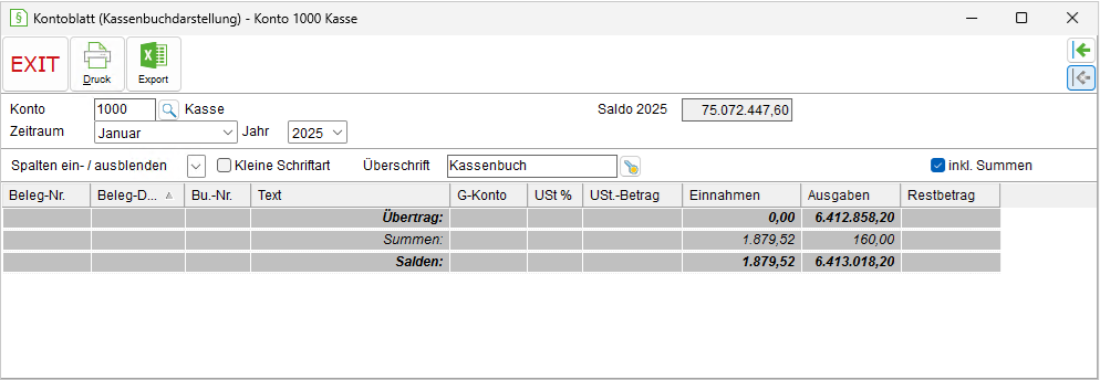 Das Kontoblatt in der Kassenbuchdarstellung
