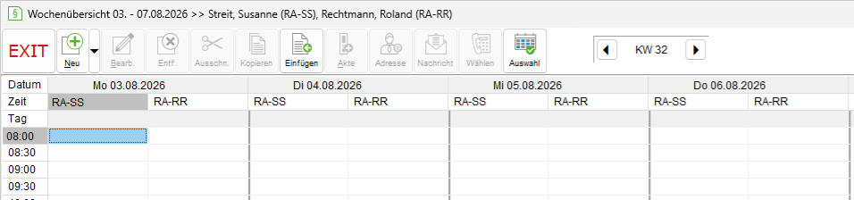 Die Wochenübersicht (Ausschnitt)