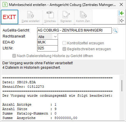 Das Fenster "Mahnbescheid erstellen"
