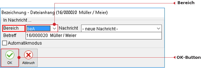 Der Übergabe-Dialog