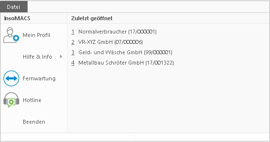 Hauptfenster-Menüband "Datei"