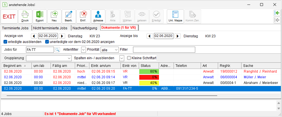 Das Fenster "anstehende Jobs!"