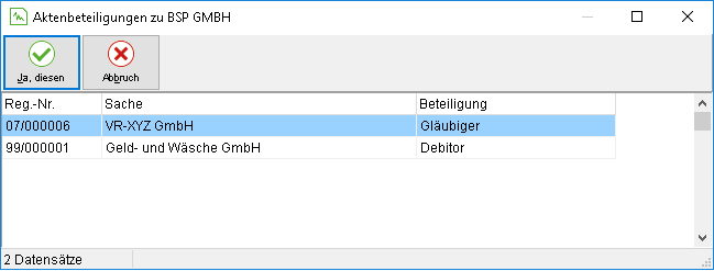 Das Fenster "Aktenbeteiligungen zu ..."