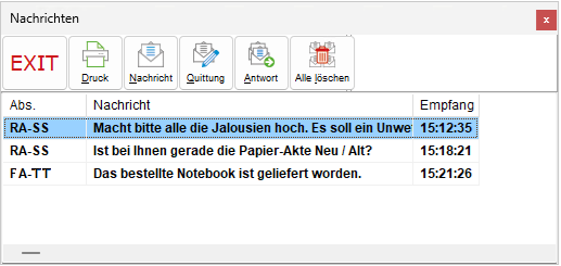Das Fenster "Nachrichten"