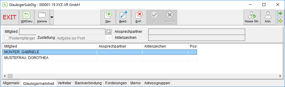 Die Gläubiger-Unterakte: das Register "Gläubigermehrheit"