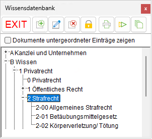 Das Fenster "Wissensdatenbank"