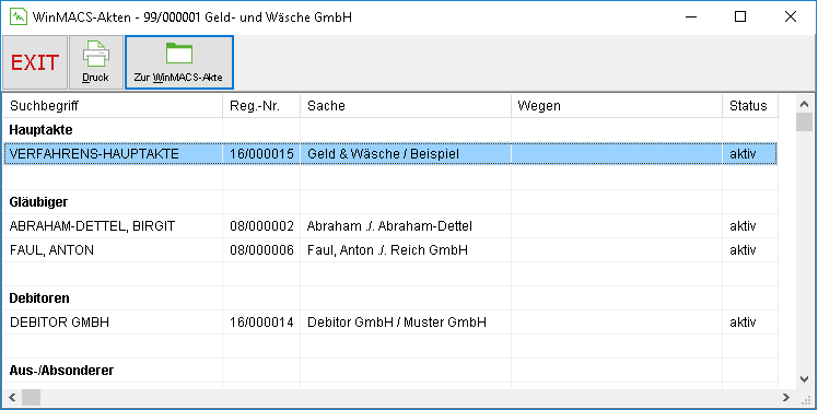 Das Fenster "Winmacs-Akten"