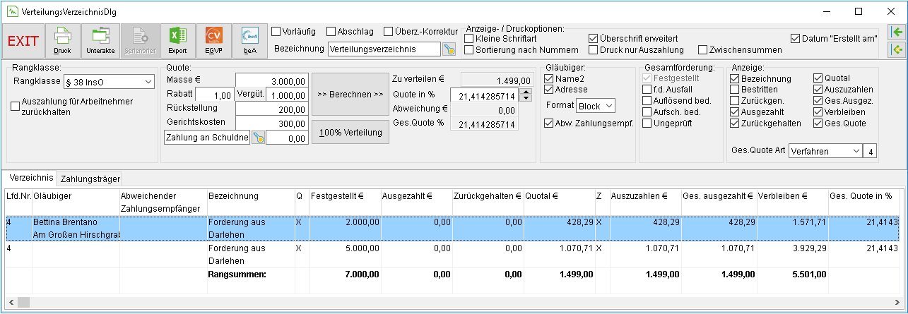 Das Verteilungsverzeichnis: das Register "Verzeichnis"