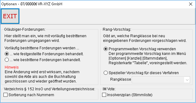 Das Fenster "Optionen"