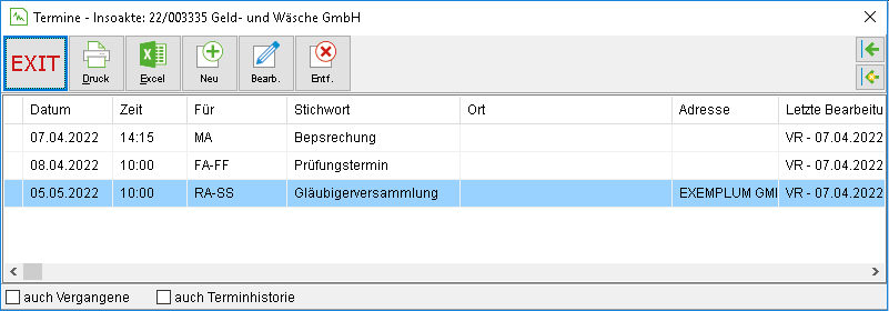 Das Fenster "Termine"