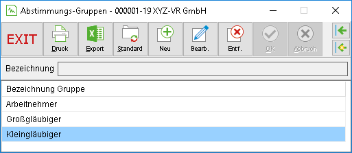 Das Fenster "Abstimm-Gruppen"