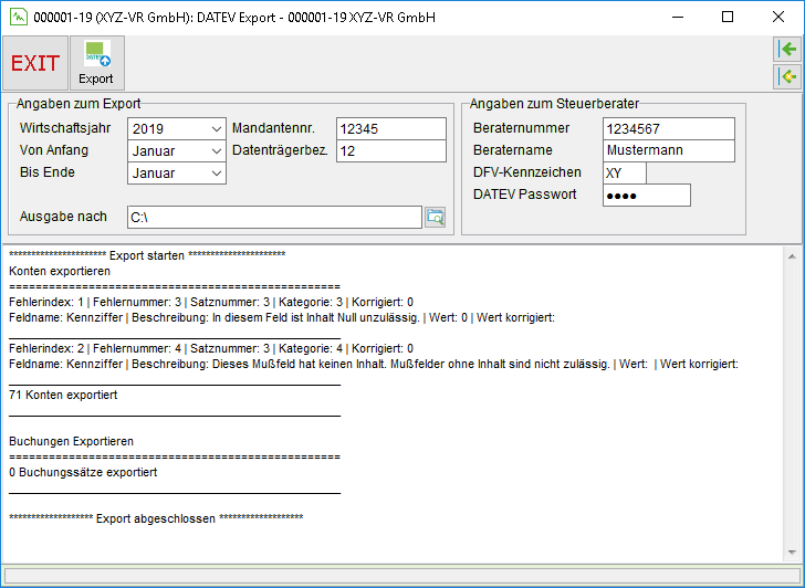 Das Fenster für den DATEV-Export