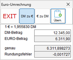 Das Fenster "Euro-Umrechnung"