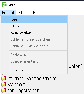 Der Textgenerator: Menü "Rohtext"