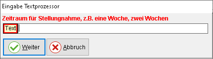 Das Fenster "Eingabe Textprozessor"