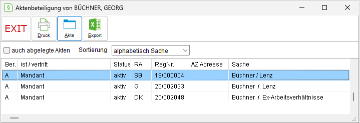 Das Fenster "Aktenbeteiligung von ..."