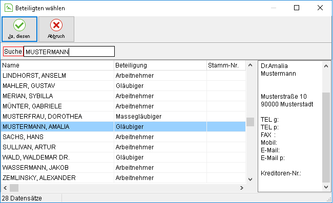 Das Fenster "Beteiligte auswählen"