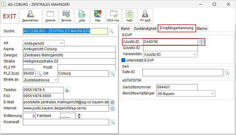 Die Gerichtsadresse