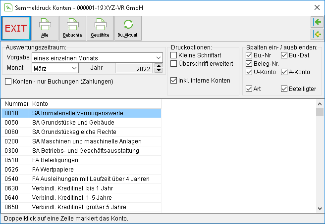 Das Fenster "Sammeldruck Konten"