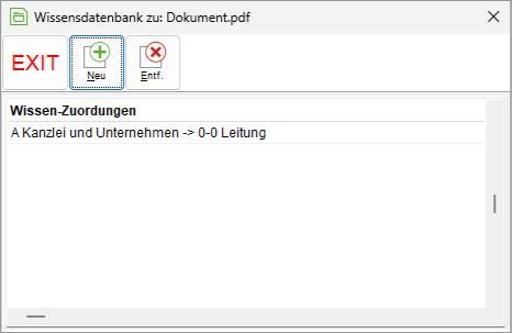 Das Fenster "Wissensdatenbank zu: Dokument"