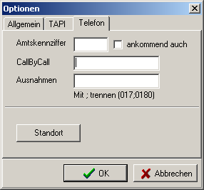 Die Optionen-Registerkarte "Telefon"