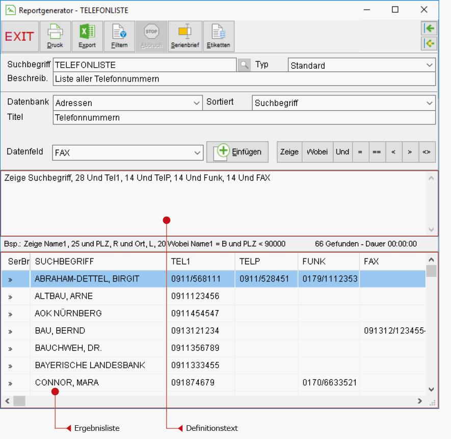 Das Fenster "Reportgenerator"