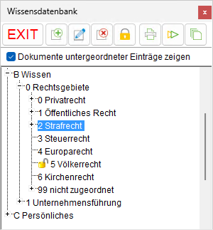 Das Fenster "Wissensdatenbank"