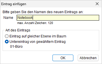 Das Fenster "Eintrag einfügen"