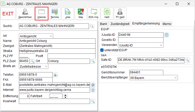 Die Gerichtsadresse