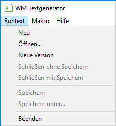 Menü "Rohtext" des Textgenerators