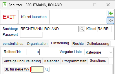 Die Unterregisterkarte "Sonstiges"