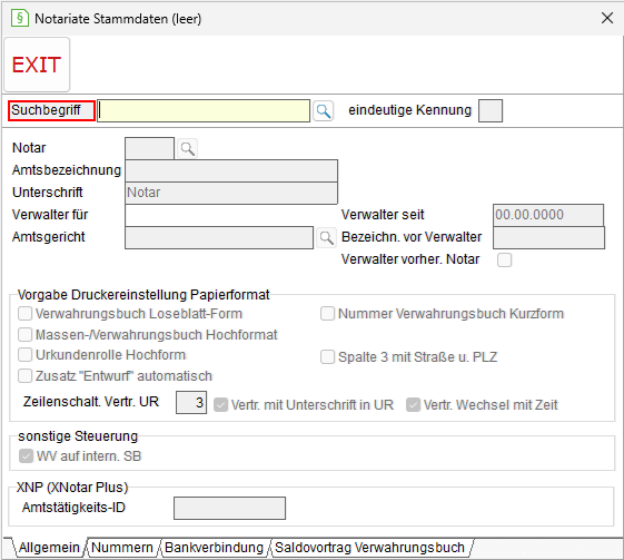 Notariat-Stammdaten-Einstellungen: Registerkarte "Allgemein"