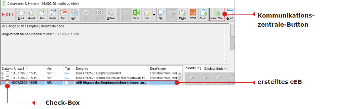 Die Historie mit erstelltem eEB