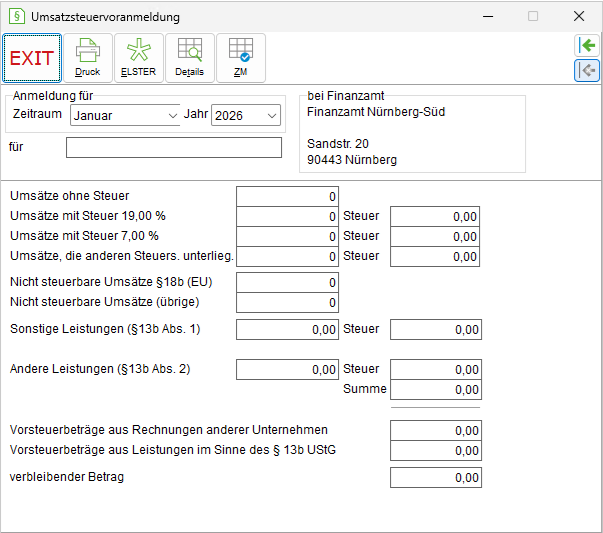 Das Fenster "Umsatzsteuervoranmeldung"
