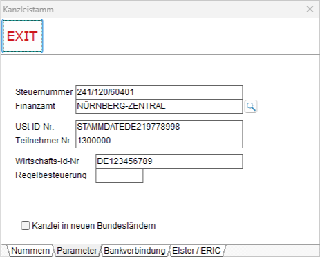 Stammdaten-Einstellungen: die Registerkarte "Parameter"