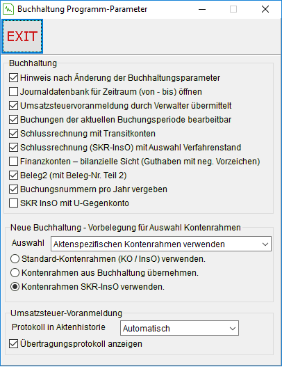 Das Fenster "Buchhaltung Programm-Parameter"