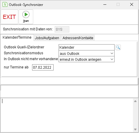 Das Fenster "Der Outlook-Synchronizer"