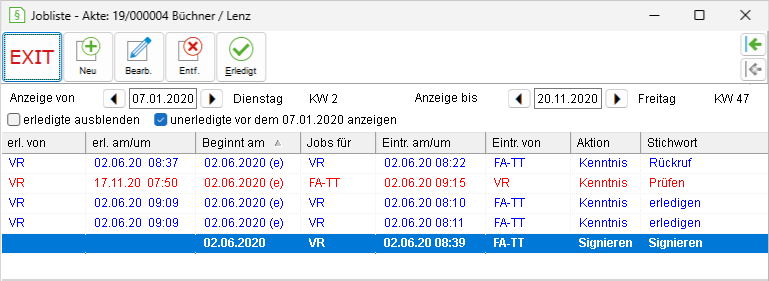 Das Fenster "Die Jobliste"